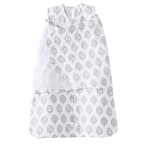HALO 100% Cotton Muslin Sleepsack Swaddle, 3-Way Adjustable Wearable Blanket, TOG 1.5, Grey Tree Leaf, Small, 3-6 Months - Small (Pack of 1)