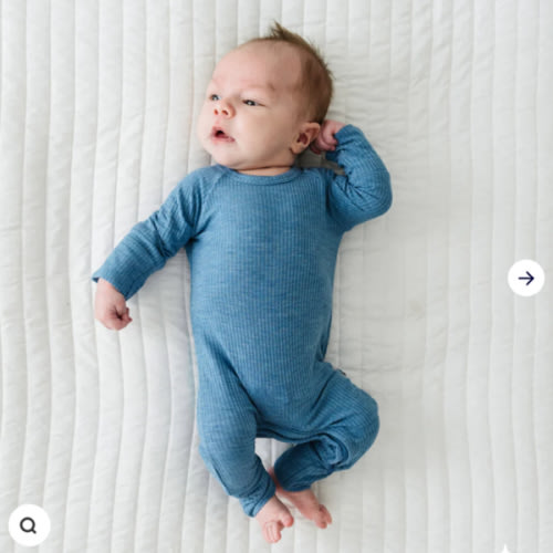 Heather Blue Ribbed Crescent Zippy - Little Sleepies