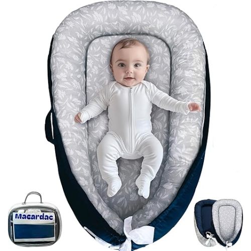 Baby Lounger for Newborn,100% Cotton Breathable & Soft Baby Nest (0-24 Months), Portable Infant Lounger Baby, Newborn Lounger Pillow, Snuggle me Lounger, Baby Lounger Pillow (Grey)