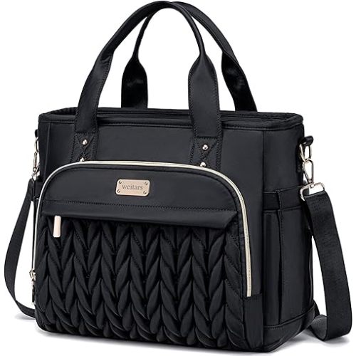 Weitars Insulated Lunch Bag for Women,Leak Proof Lunch Box for Work,Extra Large Lunch Tote Bag With Removable Shoulder Strap with Side Pockets,Reusable Lunch Bag For Picnic Hiking (Black-02)