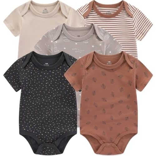 Kiddiezoom Newborn Baby Unisex Cotton One-Piece Bodysuits Baby Gift 5-Pack Baby Clothes