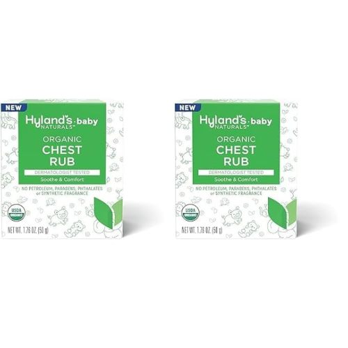 Hyland's Baby Organic Chest Rub, Soothe and Comfort, with Organic Lavender, Peppermint, and Chamomile Flower Oil, Safe and Gentle, Dermatologist Tested, 1.76 Oz, Infant (Pack of 2)