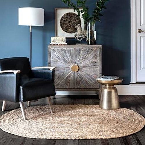 nuLOOM Oval 2x4 Rigo Jute Hand Woven Area Rug, Natural, Solid Farmhouse Design, Natural Fiber, For Bedroom, Living Room, Dining Room, Hallway, Office, Kitchen, Entryway