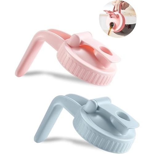 2 Pack Wide Mouth Mason Jar Lids V-Shaped with Handle, Mason Jar Pour Spout with Extended Flip Lid Easy to Open, Airtight Leak Proof and Durable (Jars Not Included)