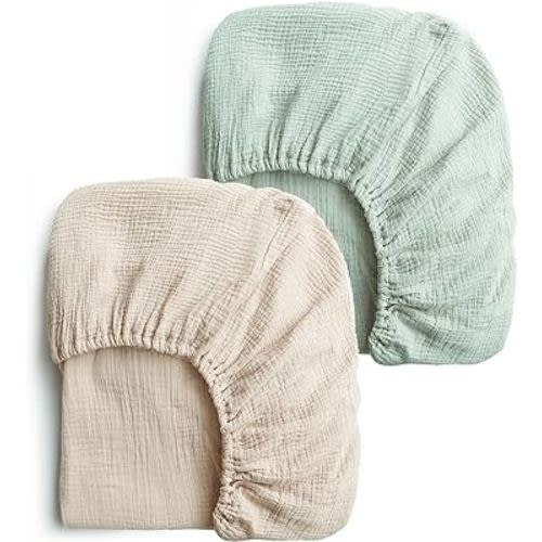 Konssy 2 PCS Muslin Fitted Crib Sheets 100% Cotton Baby Crib Sheets for Standard Crib Mattress (28 X 52 Inches), Soft and Breathable for Boys, Girls(Green, Summer Wheat)