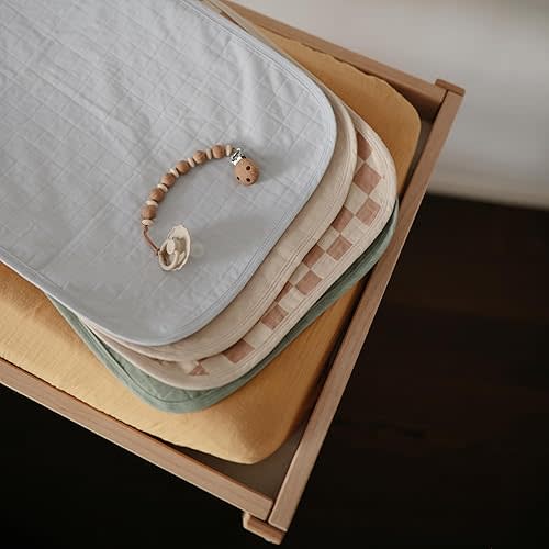 mushie Waterproof Changing Pad Liners | 100% Organic Cotton | Set of 3 (Check Combo)