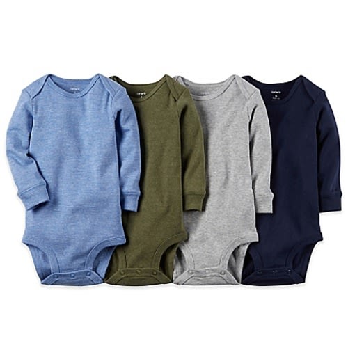 Carter's 4-Pack Long Sleeve Solid Bodysuits in Blue/Olive/Grey/Navy