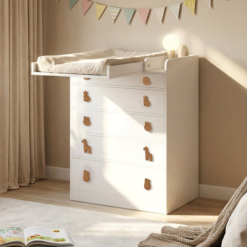 Ebern Designs 5-drawer White Baby Changing Table Dresser – Extendable Nursery Dresser | Wayfair