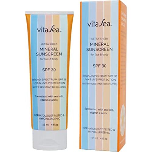 Noodle & Boo VitaSea Mineral Sunscreen For Face and Body, Broad Spectrum Sunscreen SPF 30 | SPF 50, UVA & UVB Protection, Water-Resistant, Formulated with Sea Kelp, Vitamin E & C, 4 Fl Oz