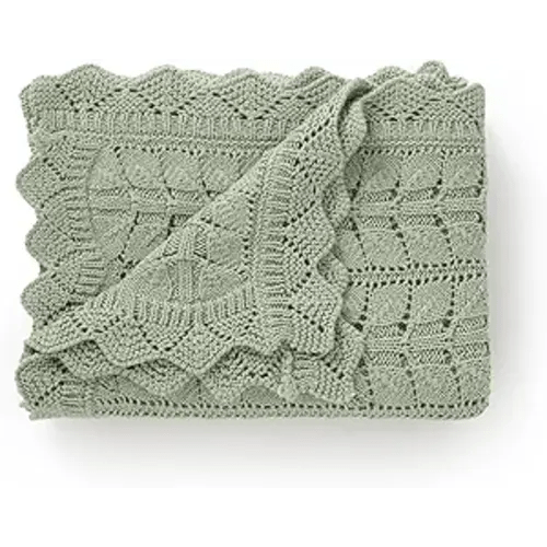 Neiwech Cotton Baby Blanket Knit Soft Cozy Lightweight Stroller Crib Nursery Receiving Swaddling Blankets for Infants Newborn Boys Girls Green 30x40 Inch