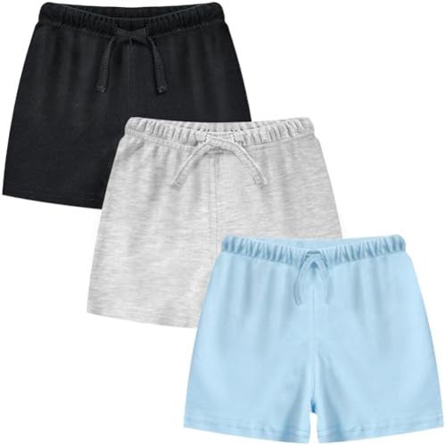 3PCS Unisex Baby Shorts,Toddler Cotton Pull on Shorts with Drawstring,Infant Solid Short Elastic Waist Comfy Short