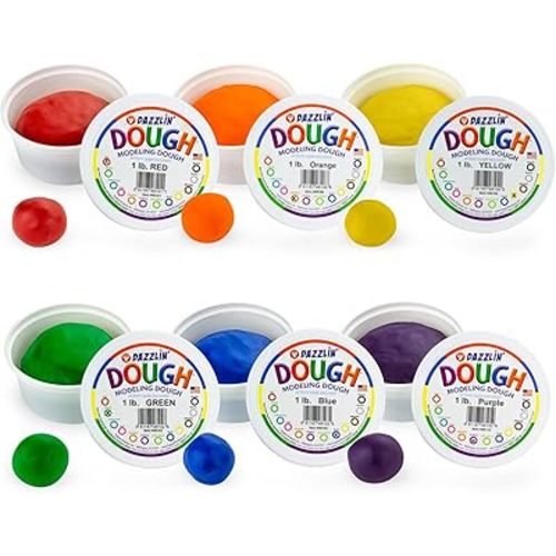 Hygloss Products Dough, Safe & Non-Toxic Modelling Dough for Arts & Crafts, Learn, Unscented, 1lb. of 6 Colors, 6 lb. Total