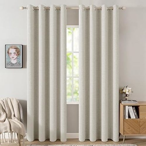 MIULEE Linen Texture Curtains for Bedroom Light Cream 100% Blackout Thermal Insulated Linen Curtains Grommet Room Darkening Drapes for Living Room Nursery 52x108 Inch (2 Panels)