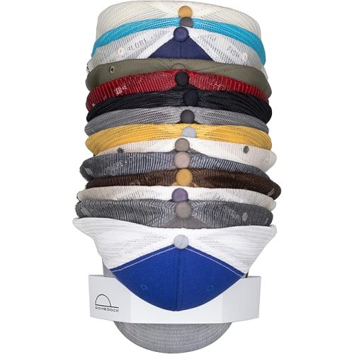 The ORIGINAL DomeDock! American, patented, Wall Mount Rack 20 Ball Cap Storage. Compact Hat Organization System. Made and Shipped in USA. (Single, White)