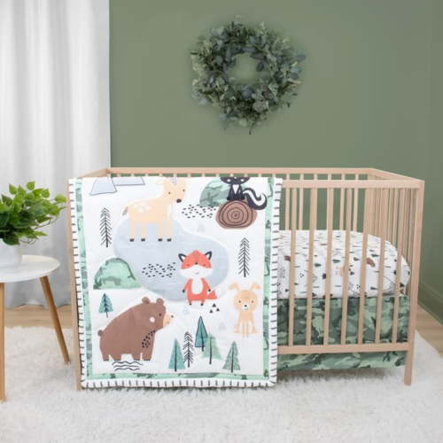 Peanutshell 3-Piece Woodland Camo Crib Bedding Set with Animal Print, Mountain Scene