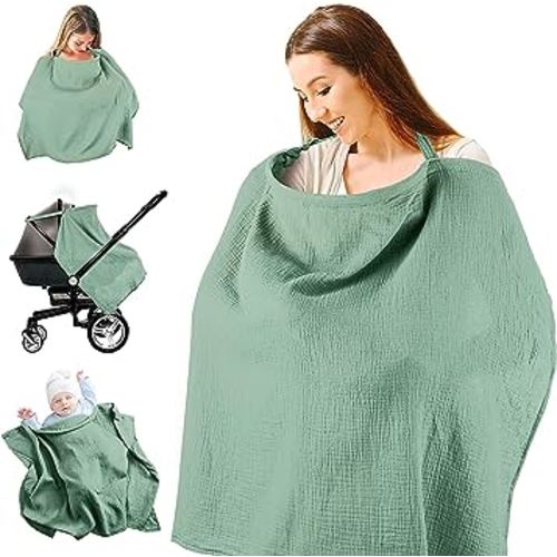 Nursing Cover for Baby Breastfeeding, Muslin Breathable Breastfeeding Cover Essentials with Rigid Hoop, Multi-use Adjustable Privacy Nursing Apron Cover