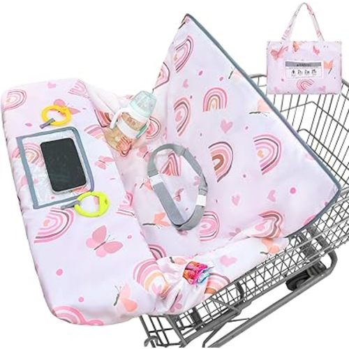 Shopping Cart Cover for Baby Girl Grocery Cart Cover for Baby 2 in 1 High Chair Covers for Restaurant Cart Cover for Babies Machine Washable,White-Rainbow