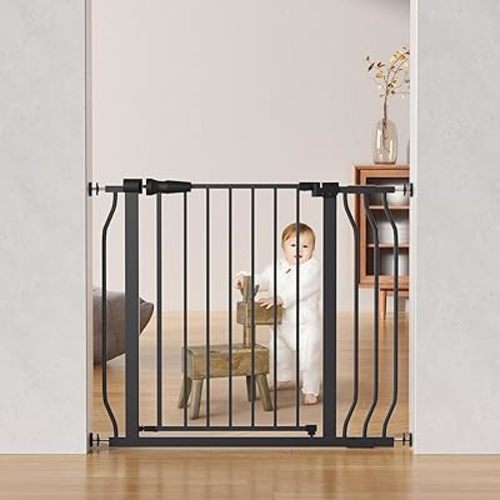 Baby Gate for Stairs Doorways, Safety Pet Gate with Auto-Close/Hold-Open Features, Fits Openings 29.1” to 38.5”, 30” Tall, Easy Pressure Mounted Walk Through Baby Dog Gate, Graphite