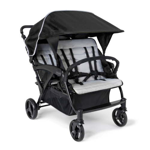 Foundations Gaggle Odyssey 4-Seat Quad Stroller, Reclining Bench Seats with UV Canopy, Black