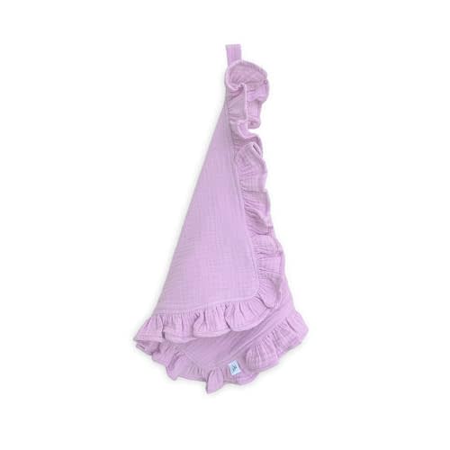 Ryan & Rose Cutie Lovey - Soft 100% Organic Cotton Muslin with Attachable Snap Closure - Baby Lovey Security Blanket (Ruffle Lavender)