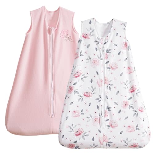 PHF Warm Micro-Fleece Baby Sleep Sack 6-12 Months, Soft Baby Wearable Blanket, 2-Way Zipper Sleeping Bags, 2 Pack Comfy Toddler Sleeping Sack for Girls, Medium Size, Floral