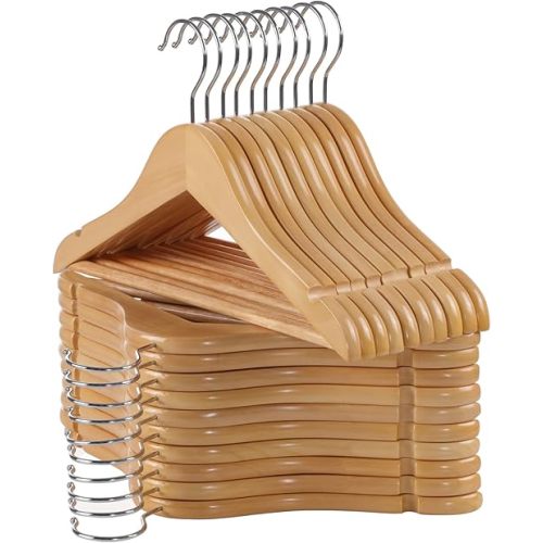 Kids Wooden Hangers 20 Pack, Natural Wooden Baby Hangers with Smooth Finish, Solid Wood Childrens Hangers for Clothes, Precisely-Cut Sleek Notches & Swivel Hook Baby Clothes Hangers for Closet
