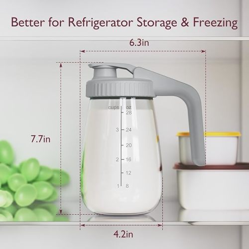 Momcozy Breast Milk Pitcher, Resistant to Heat and Cold Abrupt Temp Swings, No Leak Breast Milk Fridge Storage Container With Wide Mouth, Fast Baby Formula Maker, 1 Quart Mason Jar, Grey - Gray