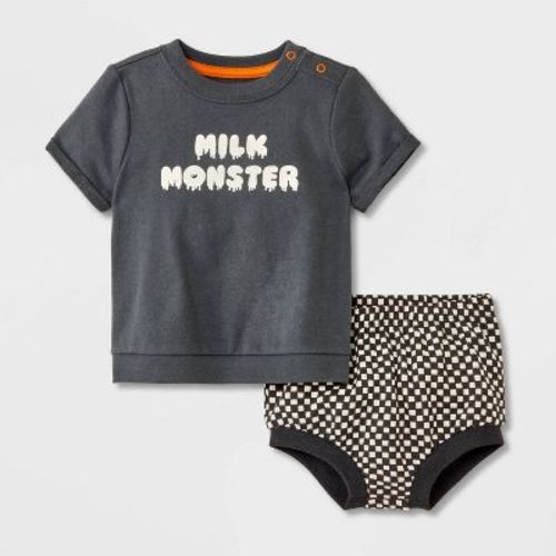 Baby Halloween Checkered Milk Monster T-Shirt & Bloomer Set - Cat & Jack™ Black