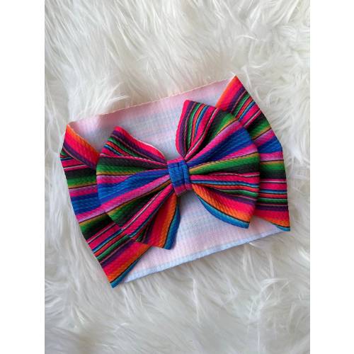 Serape print headwrap for baby, baby girl turban, big bow headband, fiesta hair bow, oversized bow headband, stretchy headband, Mexican bow
