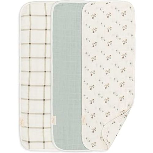 Crane Baby 100% Organic Cotton 3-pc. Burp Cloth Set - GOTS Certified Cotton, Absorbent & Lightweight with Neutral Designs, Machine Washable, Muslin Burp Cloth