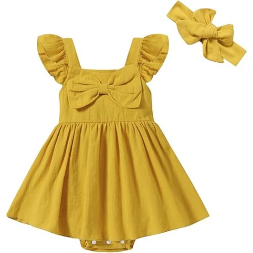 Newborn One-piece Romper Dress Infant Ruffle Sleeveless Bodysuit (3-6 months)