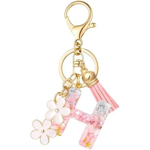 SELOVO Girls Pink Flower Chain Cute Keychain Initial Keychain Key Chain for Women