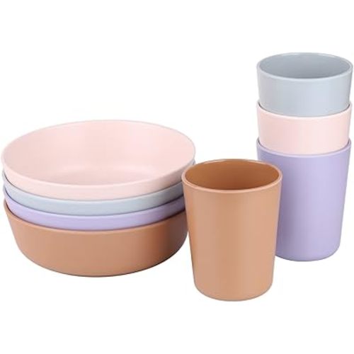 Kids Bamboo Bowls and Cup Set - 8 Piece Kids Bowls and Bamboo Cups for Kids - Bowls for Kids - Dishwasher Safe, Eco-Friendly