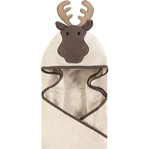 Hudson Baby Unisex Baby Cotton Animal Face Hooded Towel, Modern Moose, One Size