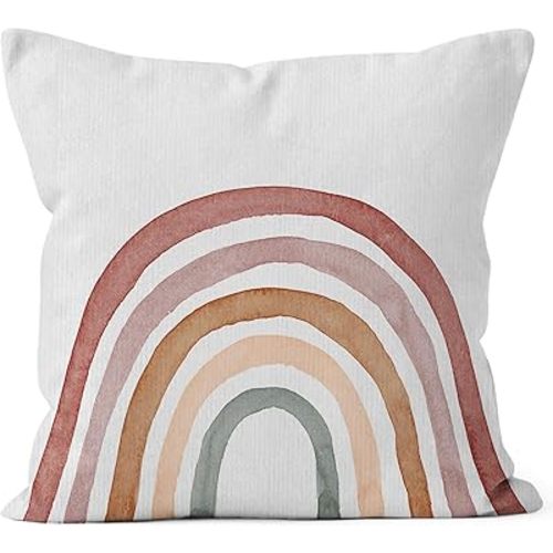HIWX Boho Rainbow Pillow Cover, Boho Rainbow Classroom Decorative Pillowcase Throw Pillow Cover, Boho Rainbow Pillows for Classroom Nursery Bed Room Home Decor 18 x 18 Inch Pillow Case