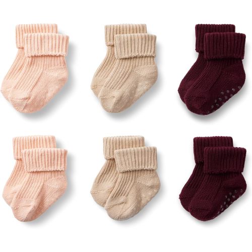 Amazon Essentials x Sofia Grainge Unisex Babies' Knitted Turn Cuff Socks, 6 Pairs, Burgundy/Pink/Tan, 12-24 Months