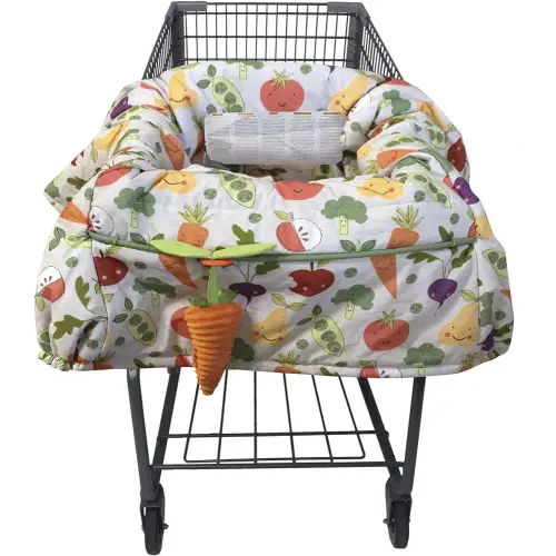 Boppy Shopping Cart and High Chair Cover, Multi-color Farmers Market Veggies, with Changeable SlideLine Carrot Toy, Plush Comfort with 2-point Safety Belt, Wipeable and Machine Washable, 6-48 Months
