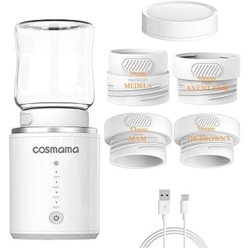 Baby Bottle Warmer,Portable Bottle Warmer for Travel Compatible with Most Bottles, Rechargeable Baby Brew Bottle Warmer with 4 adapters for Formula & Breastmilk Precise Temperature Selection