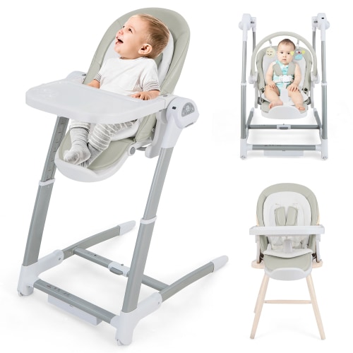 Babyjoy 3-in-1 Baby Swing & High Chair with 8 Adjustable Heights & Music Box Grey