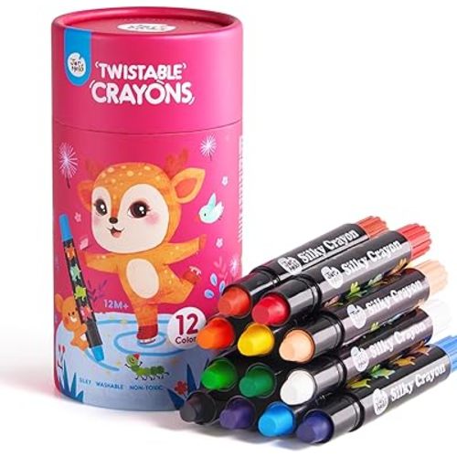 Jar Melo Jumbo Crayons for Toddlers, 12 Colors Twistable Crayons Non Toxic Washable Crayons Silky Large Crayons,Gift for Boys and Girls Back to School
