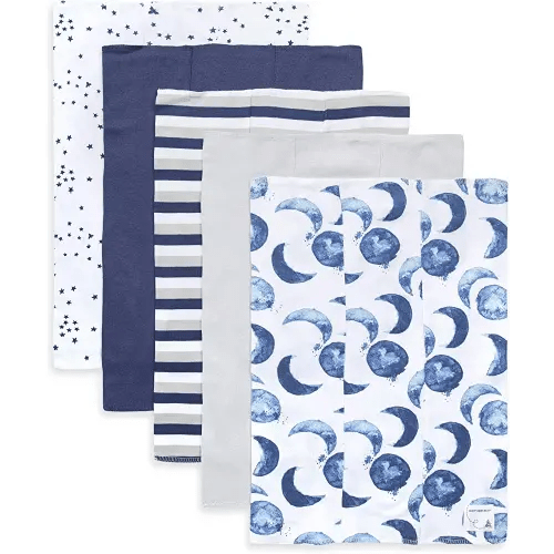 Burts Bees Baby Infant Burp Cloths, 100% Organic Cotton Extra Absorbent Soft Fabric Drool Cloths, 5-Pack Newborn Must-Have Essential Large Burping Cloths, One Size 17 x 11.75 Inches