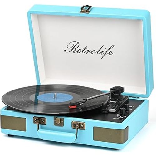 Record Player 3 Speed Bluetooth Portable Suitcase Vinyl Player with Built-in Speakers Turntable Enhanced Audio Sound PU Leather Vintage