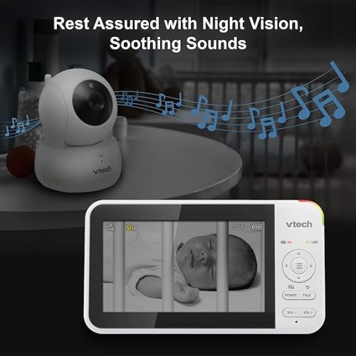 VTech VM924 Remote Pan-Tilt-Zoom Video Baby Monitor, 5" LCD Screen, Up to 17 Hrs Video Streaming, Night Vision, Up to 1000ft Range, Soothing Sounds, 2-Way Talk, Temperature Sensor,Secured Transmission - 1 Cam