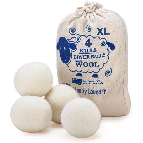 Handy Laundry Wool Dryer Balls - Natural Fabric Softener, Reusable, Reduces Clothing Wrinkles and Saves Drying Time, Better Alternative to Plastic Balls and Liquid Softener (Pack of 4)