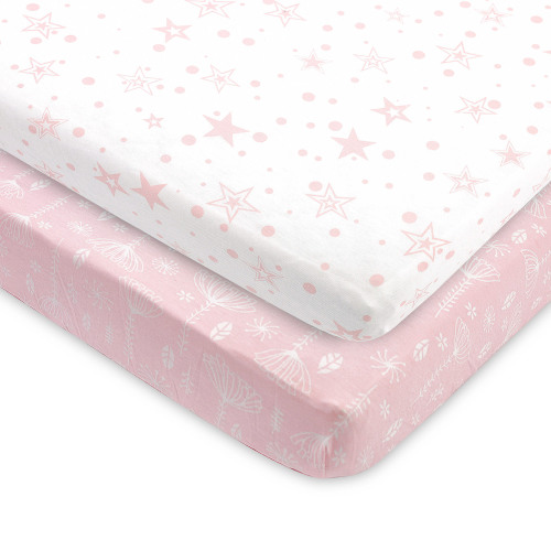Pack and Play Fitted Sheet, Portable Pack N Plays Mini Crib Sheets, 2 Pack Play Sheets, 100% Jersey Cotton Playard Sheets