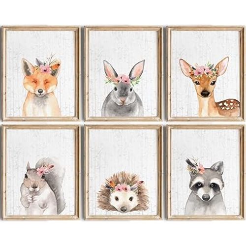 DREAM BIG PRINTABLES Woodland Animals Nursery Wall Art Prints (Set of 6) - Unframed - 8x10s | Farmhouse Boho Art - Great Baby Shower Gift - Unisex for Boys and Girls - Kids Bedroom Decor