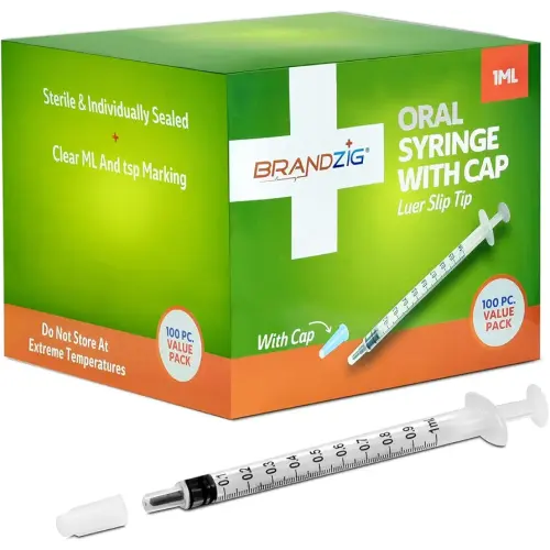 1ml Syringe with Cap (100 Pack) | Oral Dispenser Without Needle, Luer Slip Tip, | Individually Wrapped Medicine Dropper for Infants & Pets