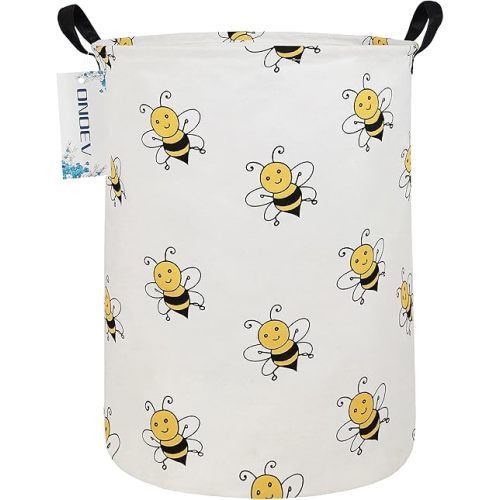 Round Folding Laundry Hamper, Canvas Basket,Nersury Hamper,Suitable for Children,Office,Bedroom,Clothes,Toys Storage（Bee）