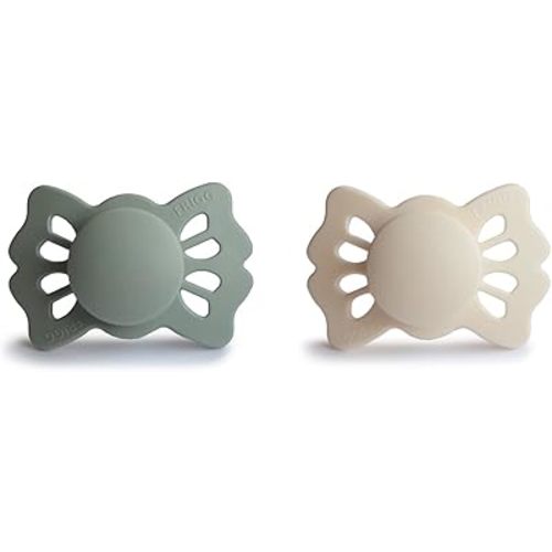 FRIGG Lucky Symmetrical SilkySoft Silicone Baby Pacifier | Made in Denmark | BPA-Free (Cream/Sage, 0-6 Months)