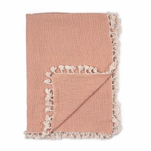 Crane Baby 6-Layer Muslin Baby Blanket with Tassel Edge - Copper